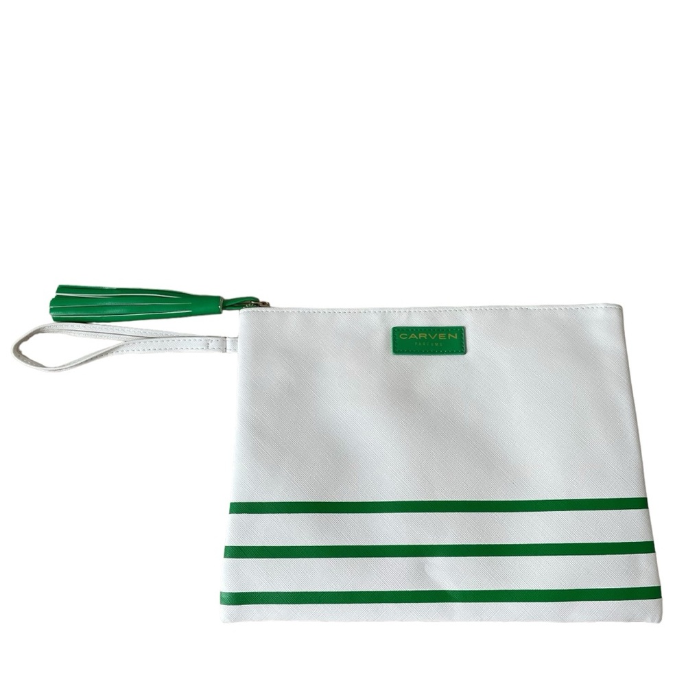 Carven Parfums Striped Cosmetic Bag Clutch Wristlet Tassel Designer Preppy
